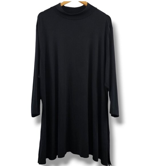 H By Halston Tunic Top 3X Black Half Sleeve Loose Fit Stretch Modest Minimalist - Picture 1 of 8